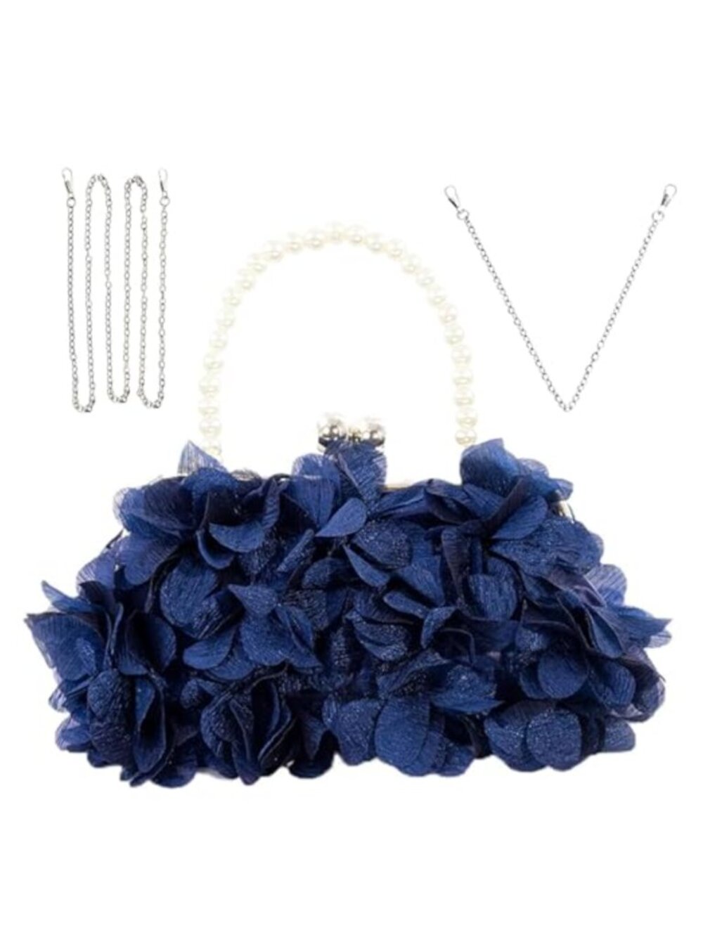 Satin Floral Clutch Evening Handbag with Wristlet Detachable Chain